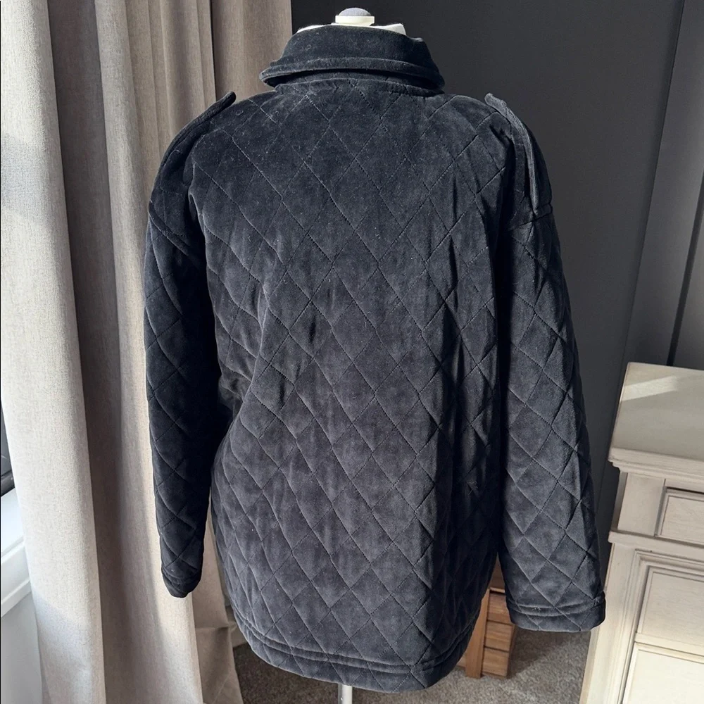 Jones New York Black Velvet Quilted Pea Coat with Gold Buttons Size PL‎